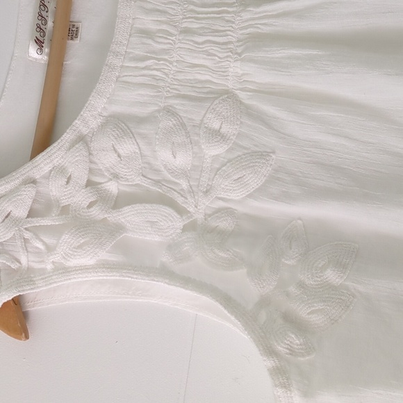 Max Studio White Gauzy Cotton Embroidered Modest Sleeveless Midi Beachy Dress XL - Picture 3 of 7